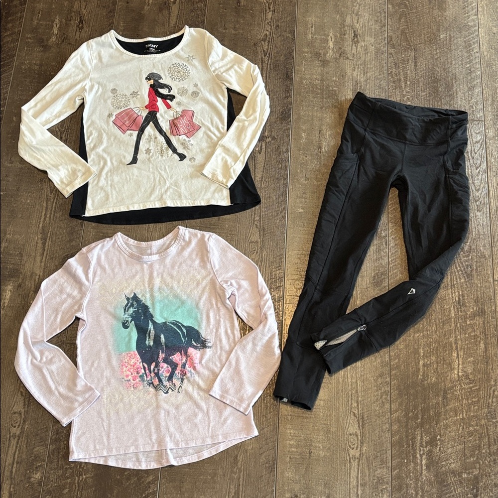 Ivivva Leggings & 2 Graphic Long Sleeve Tees